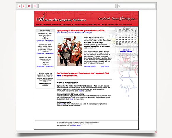 Web - Web Design - Huntsville Symphony Orchestra - Website 1